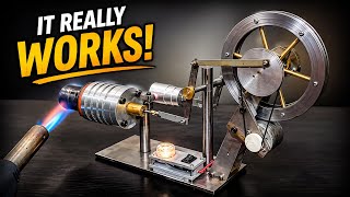 I Built a Stirling Engine Completely from Scratch – It Generates Electricity!
