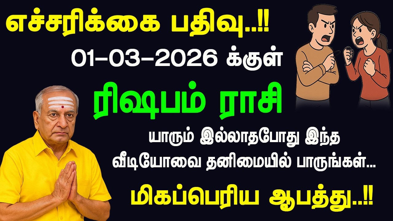 எச்சரிக்கை பதிவு 1-3-2026: ரிஷபம் ராசி | யாரும் இல்லாத போது தனியாக பாருங்கள் – மிகப்பெரிய ஆபத்து..??