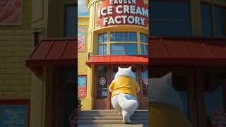 "Majestic White Cat at Eabser Ice Cream Factory - Adorable Mascot in Yellow T-shirt"