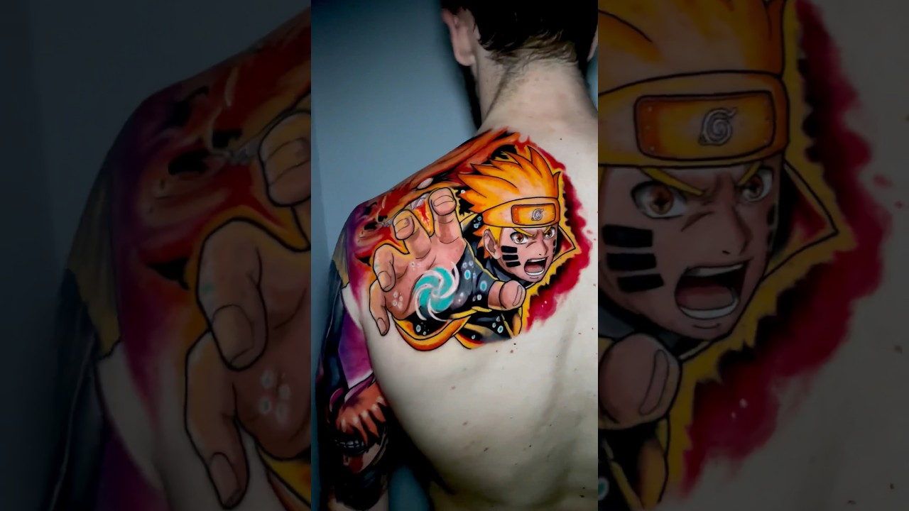 Naruto UV ink tattoo located on the rib.