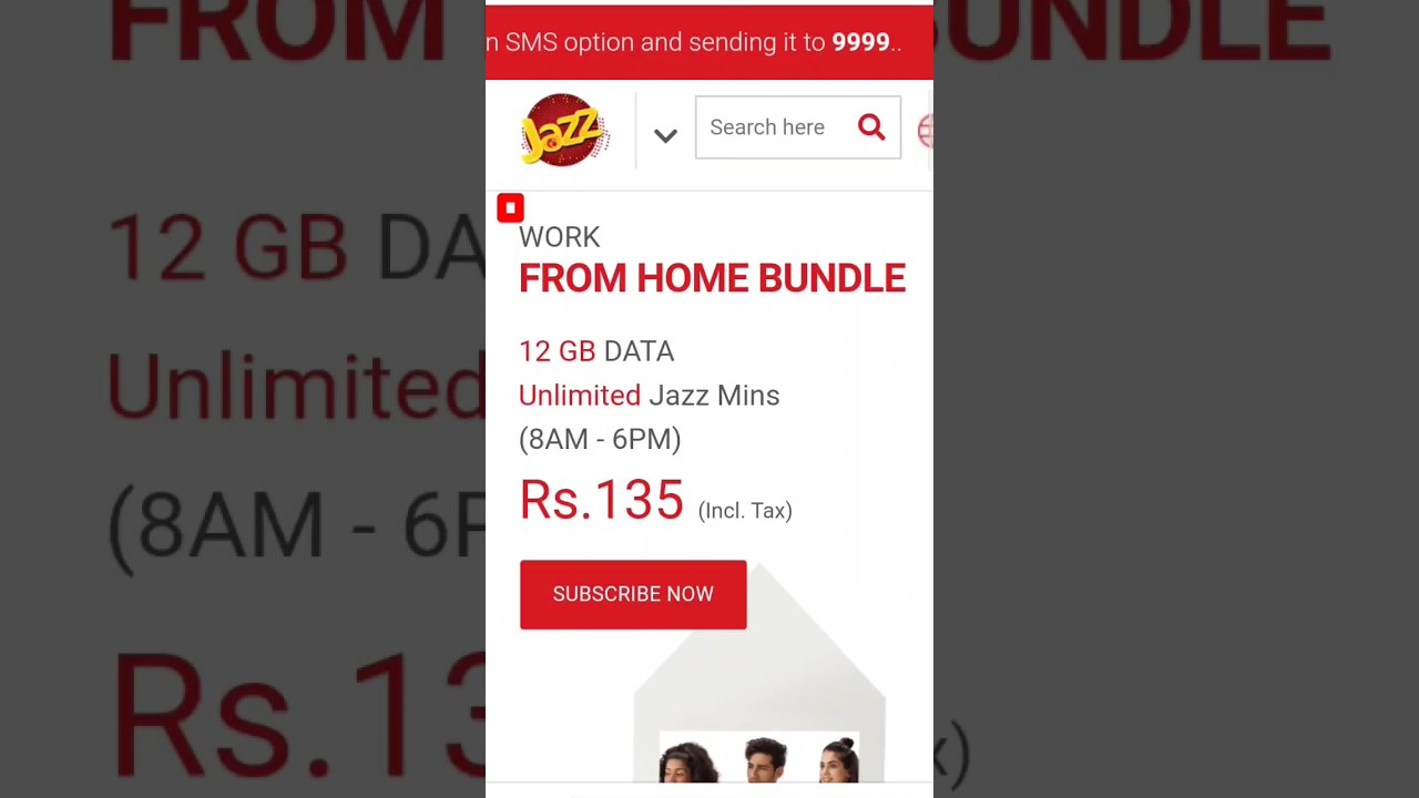 WORK FROM HOME BUNDLE 12 GB DATA Unlimited Jazz Mins 8AM 6PM Rs 135 WORK FROM HOME BUNDLE 12 GB DATA Unlimited Jazz Mins 8AM 6PM Rs 135