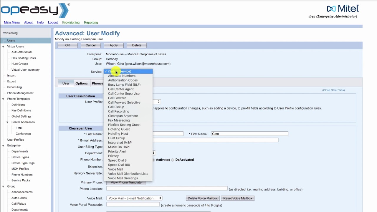 MiTel OpEasy How to Change the Number of Rings for Voicemail CFNA