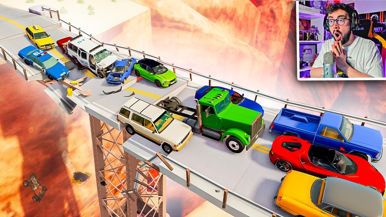 HUNDO UN PUENTE CON 20 COCHES Y ACCIDENTES 💥 | BeamNG Drive