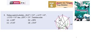 KSSM Matematik Tingkatan 3 Bab 6 sudut dan tangen bagi bulatan uji minda 6.1a no3 tingkatan 3