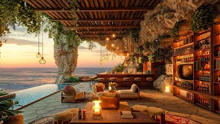 Soft Jazz Instrumental Music☕Relaxing Jazz Music With Ocean Waves ~ Cozy Bar Lounge Ambience