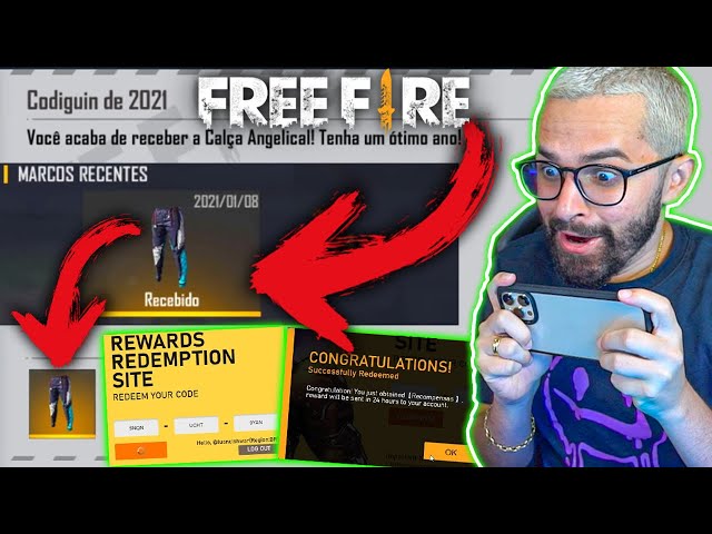 COMO RESGATAR UM CODIGUIN DA CALÇA ANGELICAL no FREE FIRE!! (AUMENTE SUA  CHANCE) 