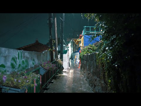 [Rain Walk] 천둥 번개치는 목포 시화골목 마을, 연희네 슈퍼, 감성넘치는 빗소리 ASMR. Rain and Thunderstorm Sounds for relaxation.