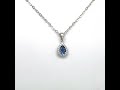 Montana Yogo Sapphire Pear Teardrop & Diamond Halo Pendant Necklace 14K White Gold