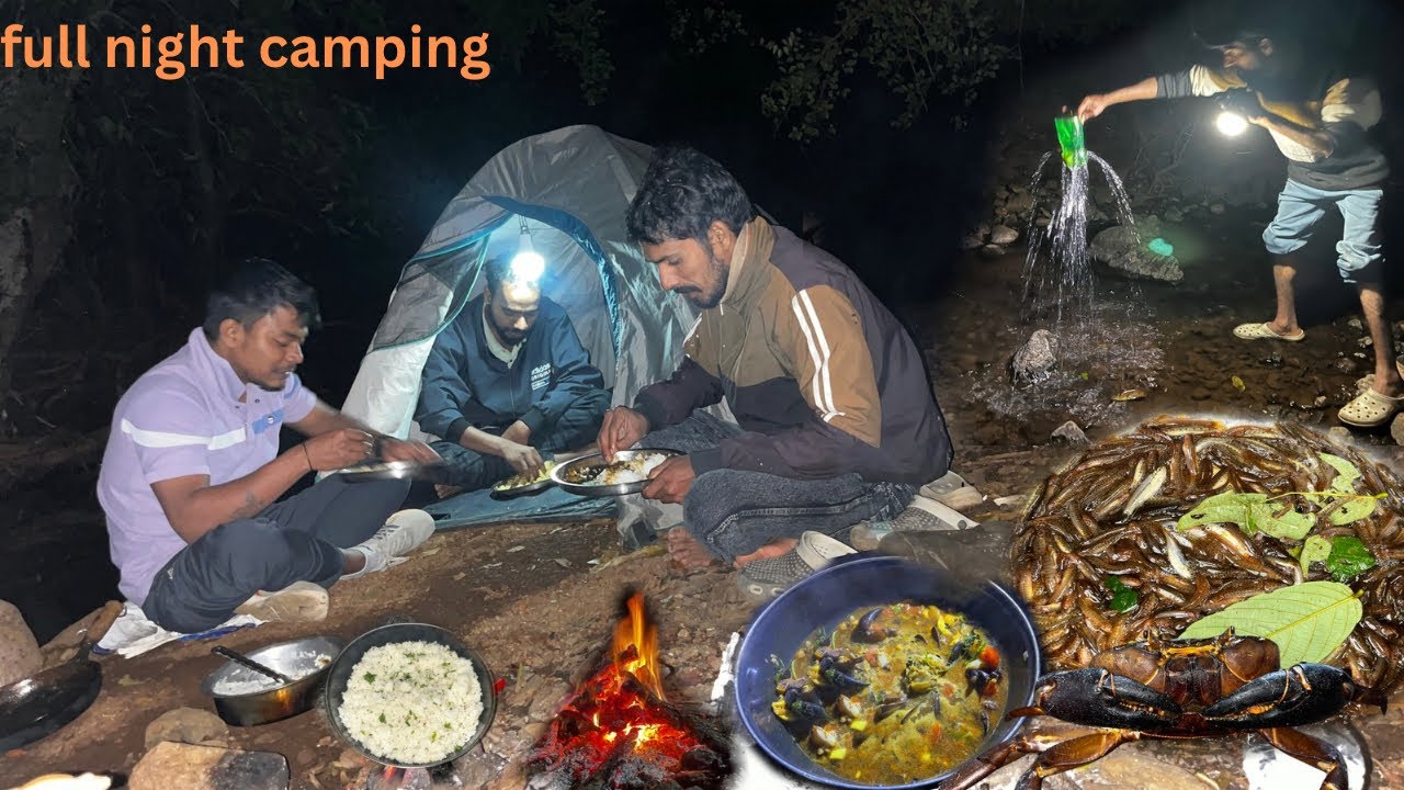 आज चिपळूण वरून आले subcribar campingla full नाईट camping cooking ⛺️🦀🐟