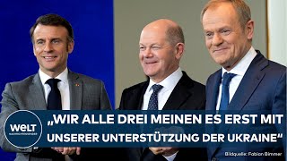 PRESSEKONFERENZ WEIMARER DREIECK: Scholz, Macron und Tusk beschwören Zusammenhalt bei Ukraine-Hilfe
