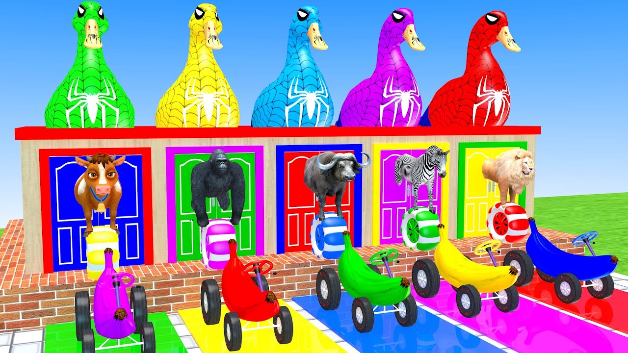 Long Slide Game With Elephant Cow Gorilla Buffalo Zebra Lion 3d Animal Cage Game Funny 3d Animals