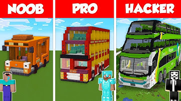 BUS CAR BASE HOUSE BUILD CHALLENGE - NOOB vs PRO vs HACKER / Minecraft Battle Animation