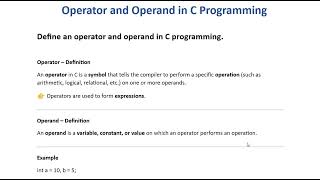 Operator and Operand in C Programming| Hindi + English |SPPU First Year | 2024 Pattern |Engineering
