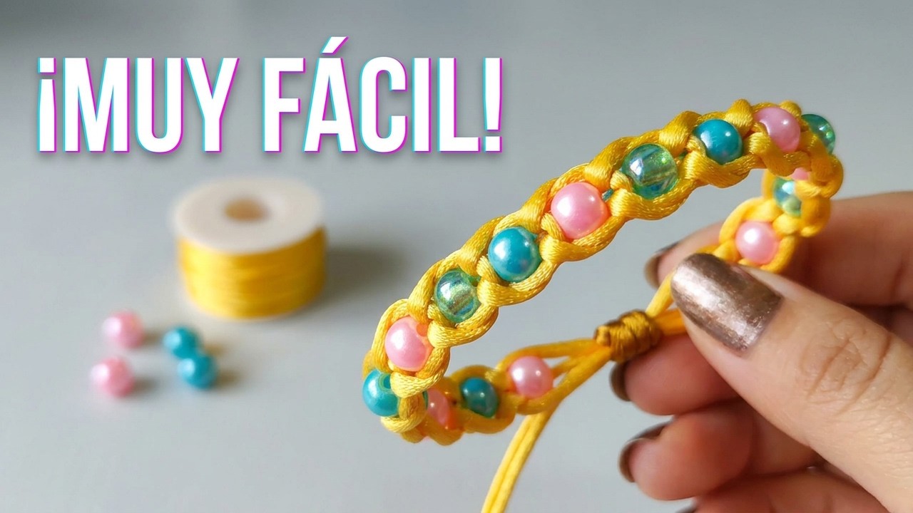DIY pulsera con perlas rosadas y azules - Muy fácil
