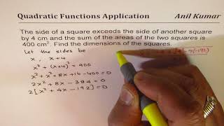 Side of square exceed by 4 sum of their area is 400 Quadratic Application