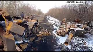 P_CAM : The footage shows a burnt T-72 tank of the Armed Forces of Ukraine near the town of Rubizhne