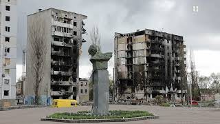 ロシア軍の砲撃で破壊された街、キーウ、ブチャ、ボロディアンカ