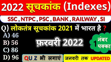 Current Affairs 2022 : Index 2022 | महत्वपूर्ण सूचकांक 2022 | India