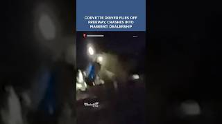 Corvette driver flies off freeway, crashes into a Maserati dealership #corvette #crash #maserati