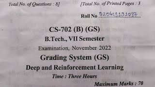 B.TECH | DEEP & REINFORCEMENT LEARNING |  RGPV | QUESTION PAPER| 2022 | 7th SEMESTER