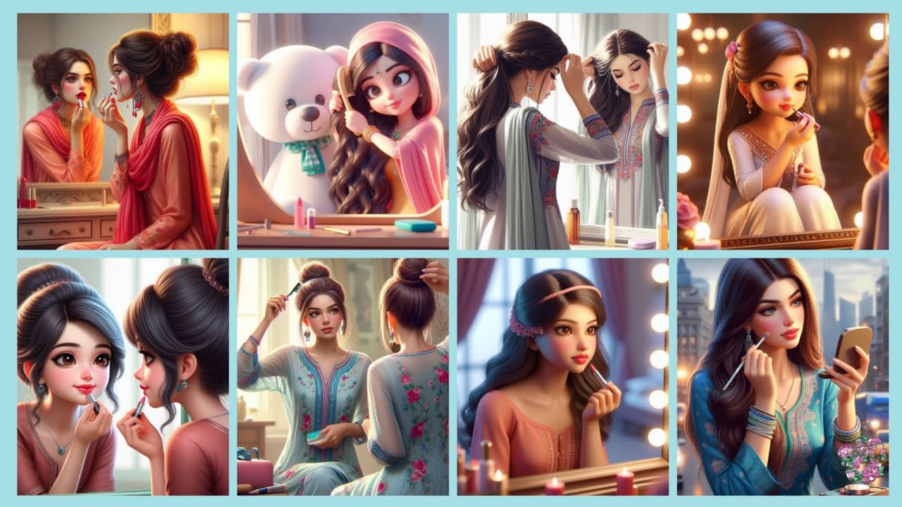 Beautiful 2026 Cartoon girls doing makeup images ❤️ ~ Makeup lovers ~ 