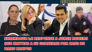 SHEINBAUM LE RESPONDE A JORGE ROMERO QUE CRITICO A SU GOBIERNO POR CASO DE MARU CAMPOS‼️