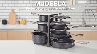 MUDEELA 8-Tier Heavy Duty Adjustable Pan Organizer Rack for Kitchen Cabinet Storage and Organization