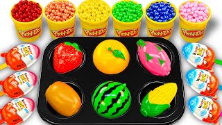Satisfying Video l How to make Rainbow Kinder JOY into Tropical Fruit &amp; Bead PlayDoh Cutting ASMR