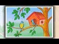 How to draw Birds for Beginners | How to draw scenery of Birds house