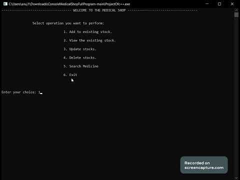 C++ - Console Based Medical Shop Project DEMO