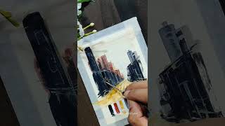 Cityscape painting for beginners / Easy acrylic painting ideas / mini canvas painting #art #acrylic