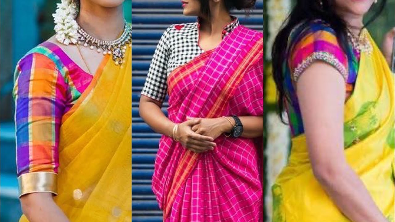 NEW TREND CHECKS BLOUSE WITH PLAIN SAREES or CONTRAST SAREES / CONTRAST CHECK BLOUSE TREND