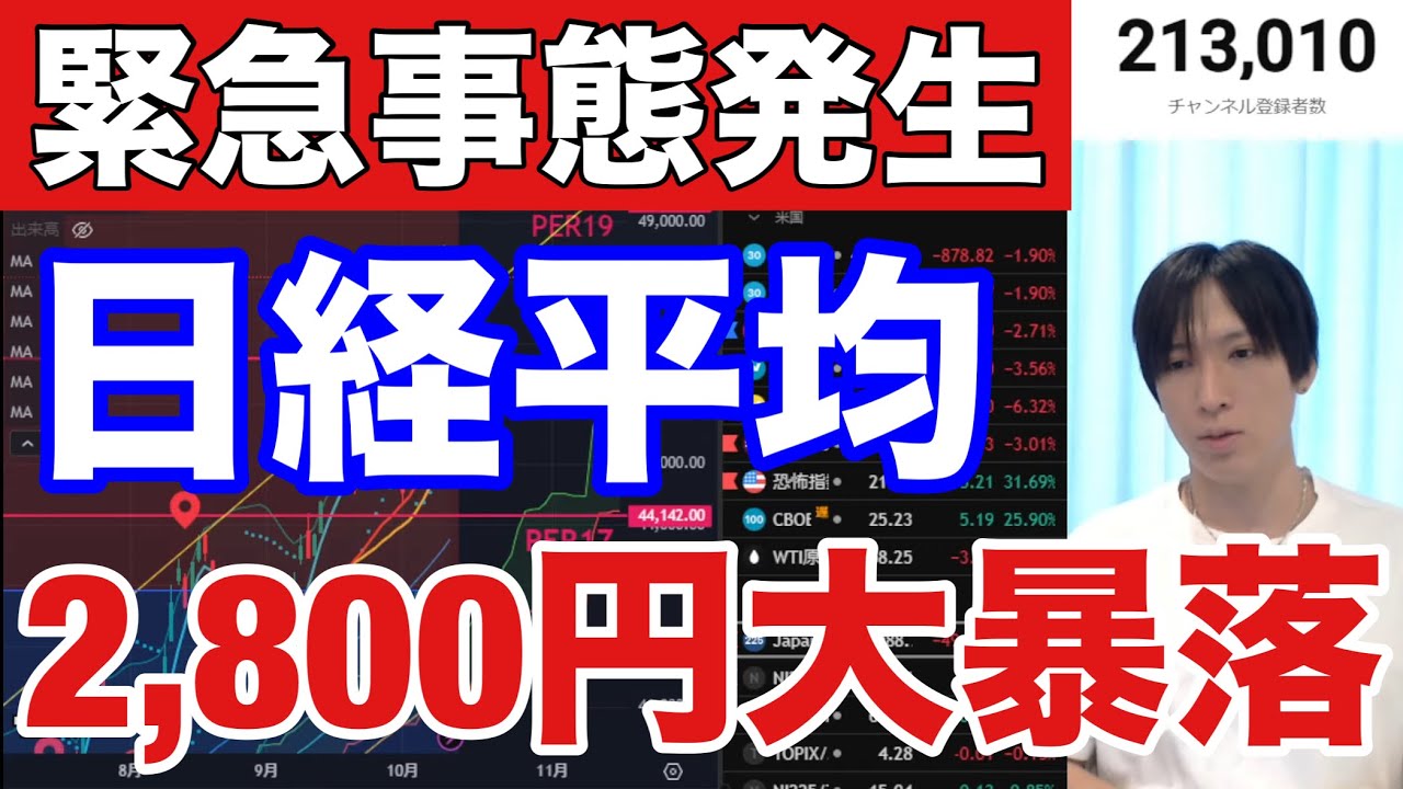 10/11【緊急事態発生、日経平均先物が2800円大暴落‼】米対中関税強化で米国株、半導体株急落。自公連立解消で高市トレード逆回転→日本株空売り水準警戒か。ドル円151円。仮想通貨ビットコイン暴落。