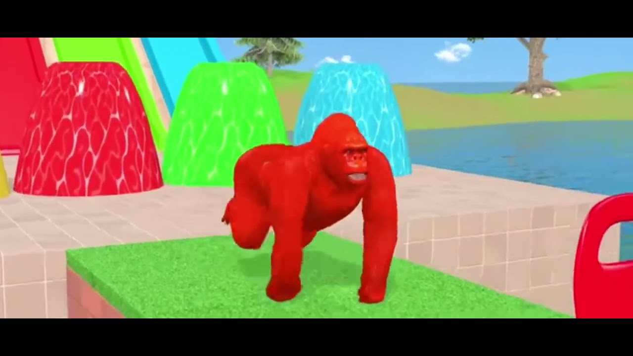 Long slide game with cow gorilla hippopotamus tiger