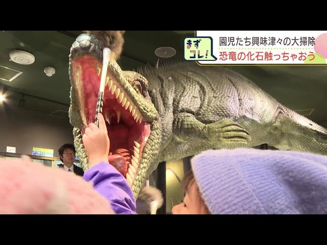 恐竜の化石を園児たちが大掃除！「ちょっと怖かった」化石を触れ合い