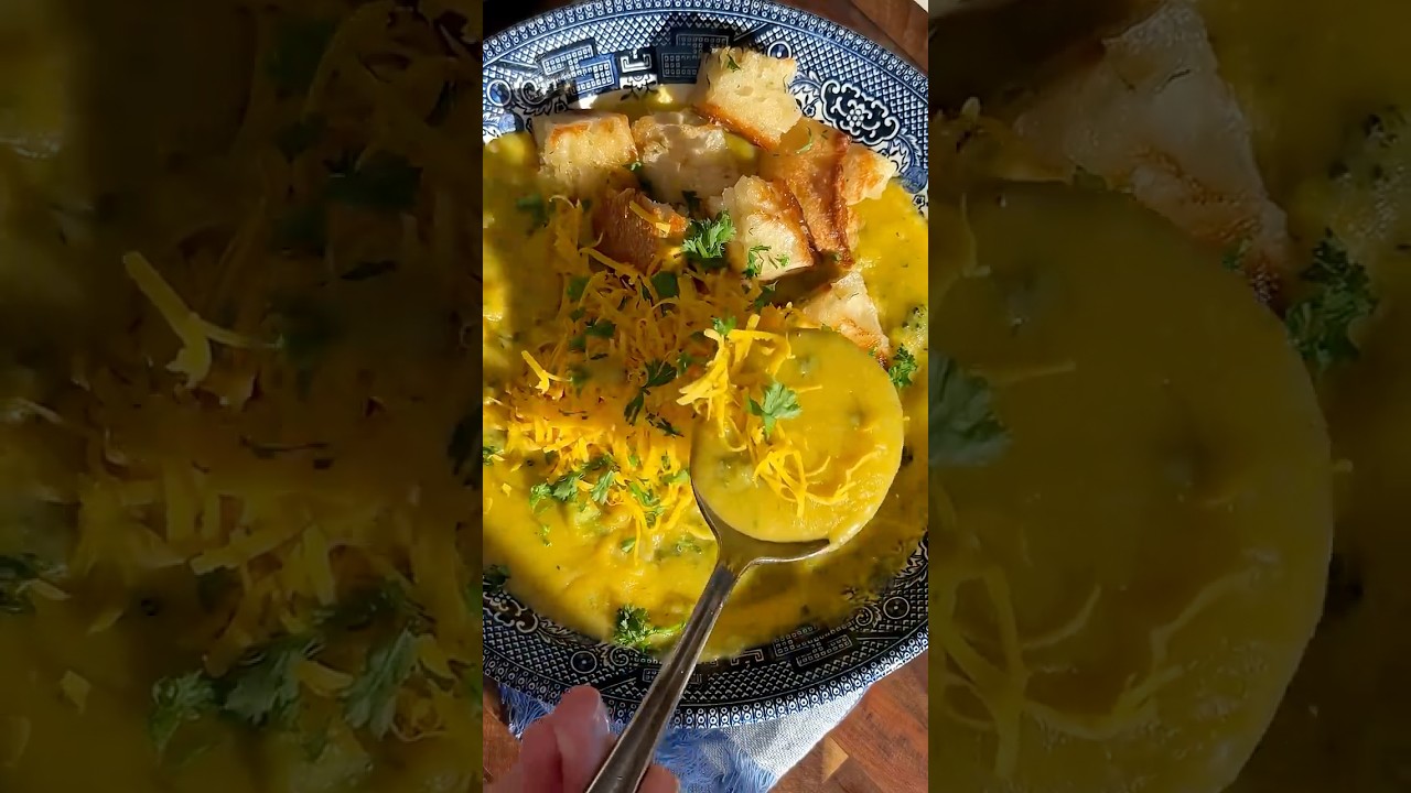 Веганский суп с брокколи и чеддером 🧀🥦