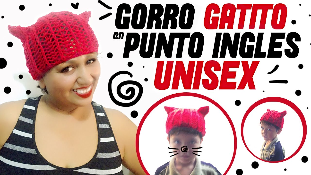BEANIE CAT KNIT(GORRO GATO) PARA NIÑOS Y ADULTOS en punto inglés a 2 Agujas (Eng Sub) | Canela♥