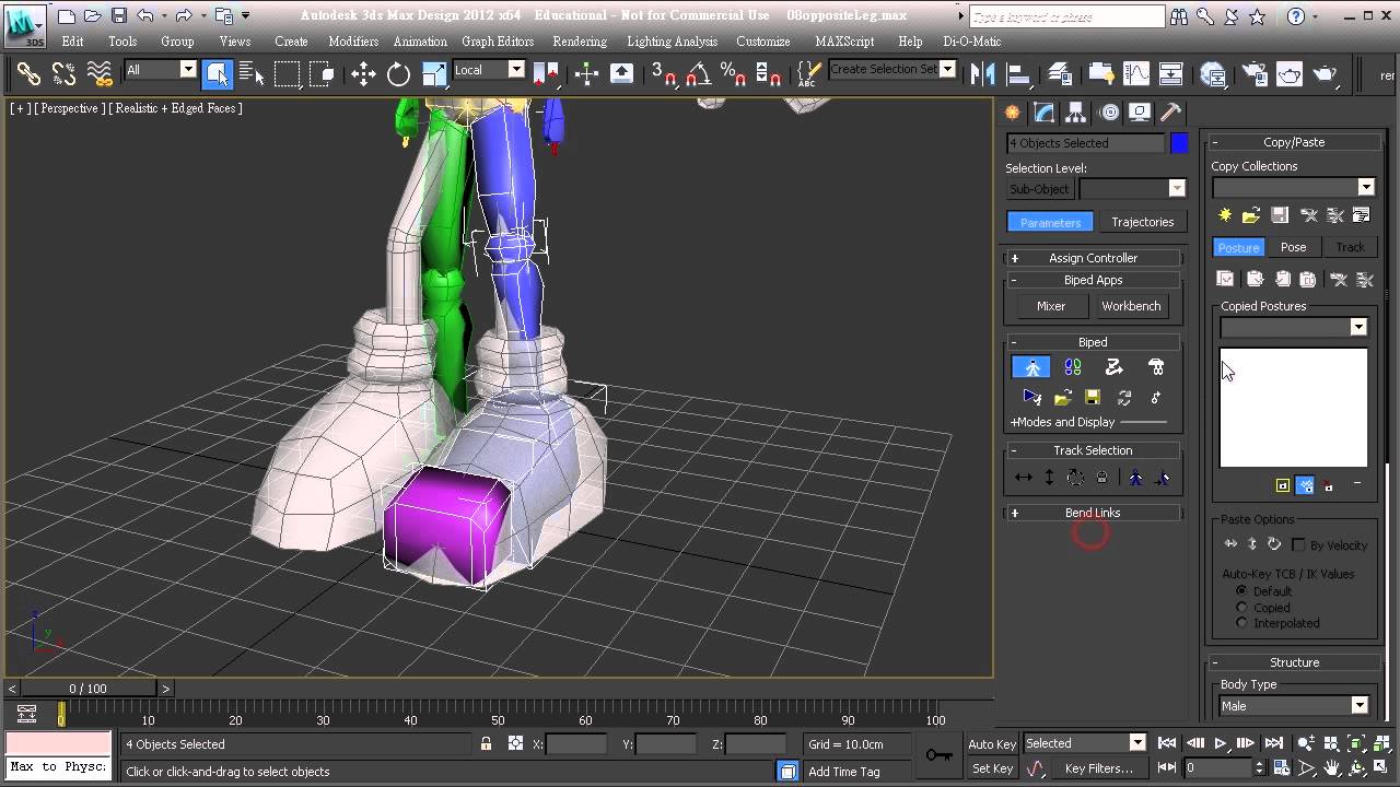3ds Max Biped Rigging 09 Paste Leg Opposite - YouTube