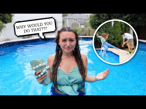 Making My GIRLFRIEND Get FULLY DRESSED Then THROWING Her In The POOL PRANK!