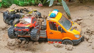 Excavator Truck Toys Build Bridge