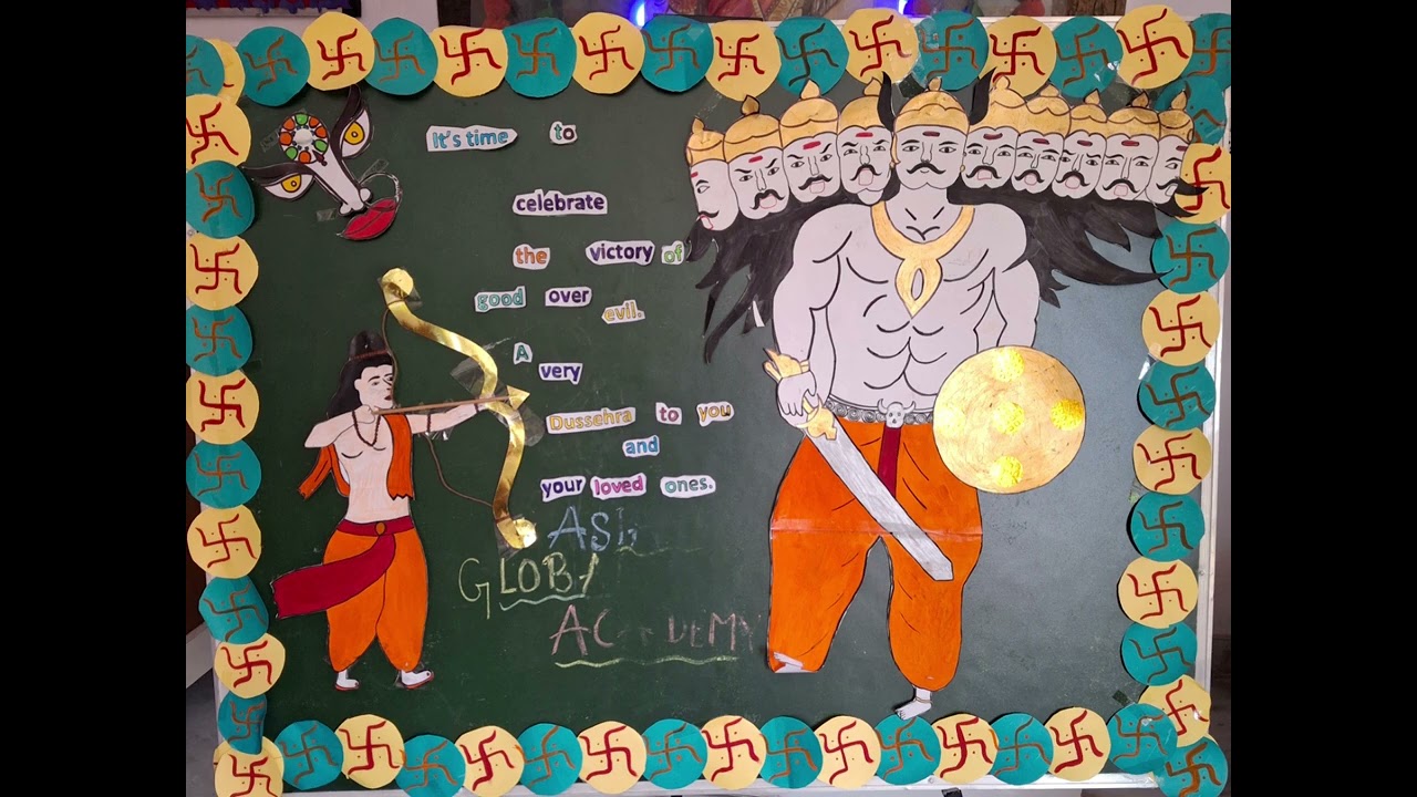 Dussehra Board Decoration Ideas | How To Make Ravan From Chart 