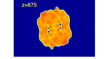 Head-on encounter of two vortex-antivortex pairs (shifted case) in liquid light
