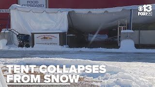 Tent collapses due to snow at South Portland Food Cupboard
