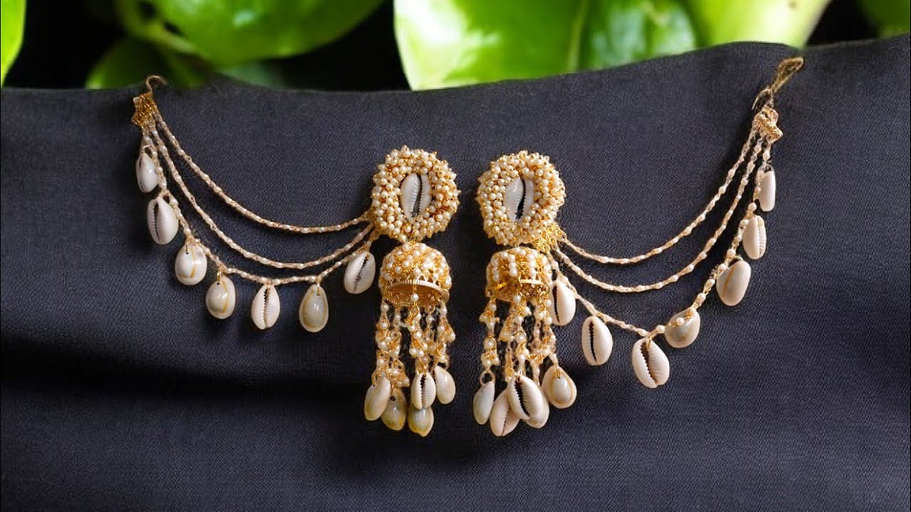 DIY Ear side chain,Handmade Cowrie shell ear chain,How to make seashell earside chain.👍