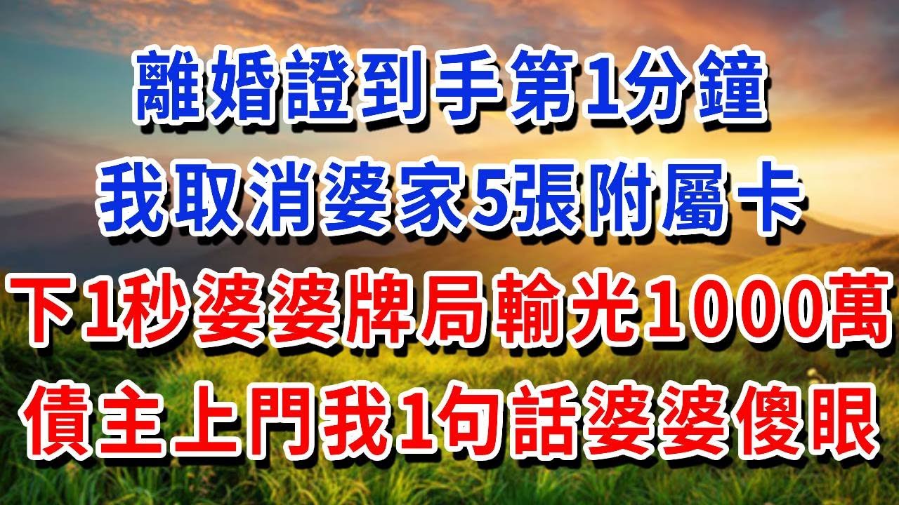 離婚證到手第1分鐘，我取消婆家5張附屬卡，下1秒婆婆牌局輸光1000萬，債主上門我1句話婆婆傻眼#書婷講故事 #為人處世#生活經驗#情感故事#晚年哲理
