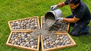 Pouring cement over pebbles // A unique and ingenious way to make a cement flower pot
