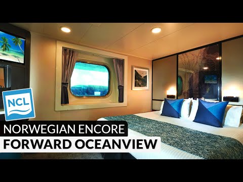 Norwegian Encore Forward-Facing Oceanview with Large Window walkthrough tour