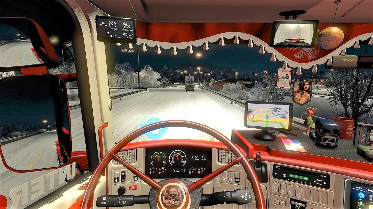 ETS2 (v1.28!) - Scania R Tuning V8 Sound | Funny ride on snowy roads!