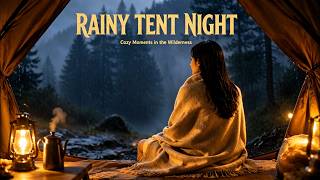 [No Talking ASMR] RAINY FOREST TENT CAMPING at Night | Rain on Leaves & Tent Sounds | [Cozy Camping]