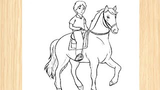 How To Draw A Boy Riding A Horse || Horse Drawing Easy